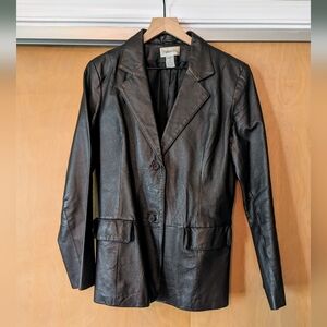 90s vintage chocolate brown leather blazer